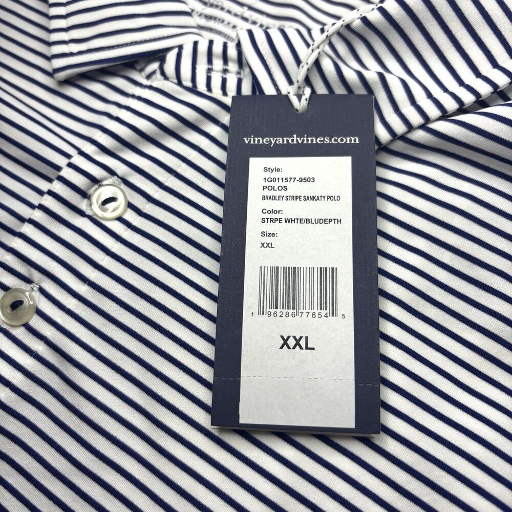 Vineyard Vines Performance Sankaty Golf Polo Blue Bradley‎ Stripe Men's XXL NEW - Picture 6 of 7